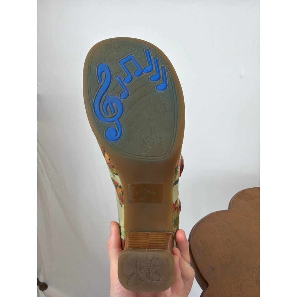 John Fluevog Green Multicolored Floral Button Red Straps Mary Janes 11 - Picture 5 of 7